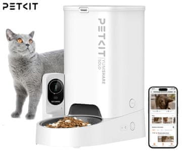 PetKit YumShare Solo pametni dozirnik hrane za pse in mačke, 3L, AI, kamera, Wifi, 31,6x29,6x18,6cm, bel