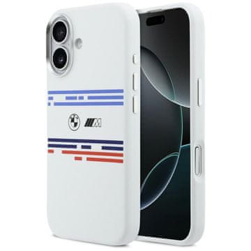 Bmw M silikonski vodoravni ovitek MagSafe za iPhone 17 bele barve