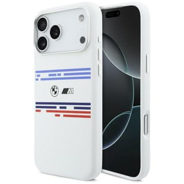 Bmw M silikonski vodoravni ovitek MagSafe za iPhone 17 Pro Max bele barve