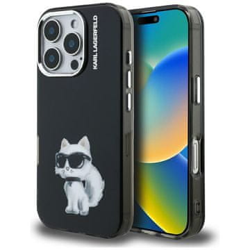 Karl Lagerfeld Ovitek IML Aquarelle Choupette & Logo za iPhone 16 Pro Max črne barve