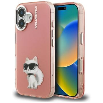 Karl Lagerfeld Ovitek IML Aquarelle Choupette & Logo za iPhone 16 roza