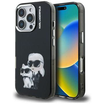 Karl Lagerfeld Ovitek IML Aquarelle Karl & Choupette & Logo za iPhone 16 Pro Max črne barve