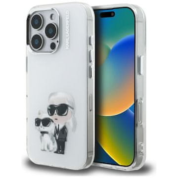 Karl Lagerfeld Ovitek IML Aquarelle Karl & Choupette & Logo za iPhone 16 Pro, bel
