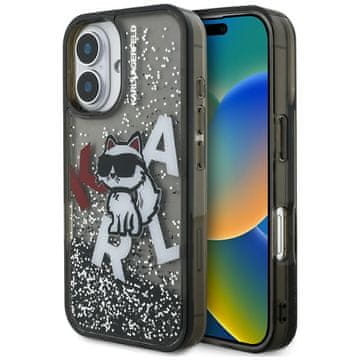Karl Lagerfeld Ovitek Liquid Glitter Choupette Logo za iPhone 16 črne barve