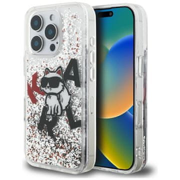 Karl Lagerfeld Ovitek Liquid Glitter Choupette Logo za iPhone 16 Pro, prozoren