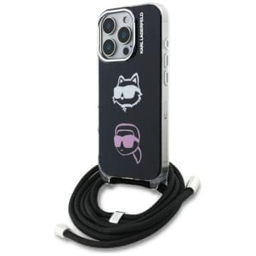 Karl Lagerfeld Ovitek IML Crossbody Karl&Choupette Head za iPhone 16 Pro črne barve