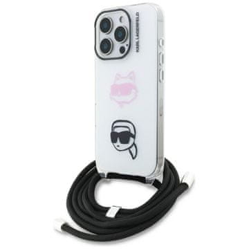 Karl Lagerfeld Ovitek IML Crossbody Karl&Choupette Head za iPhone 16 Pro, bel