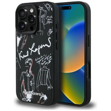 Karl Lagerfeld Ovitek MagSafe z zrnatim vzorcem in logotipom za iPhone 16 Pro, črne barve