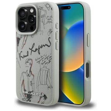 Karl Lagerfeld Ovitek MagSafe z zrnatim vzorcem in logotipom za iPhone 16 Pro Max, siv