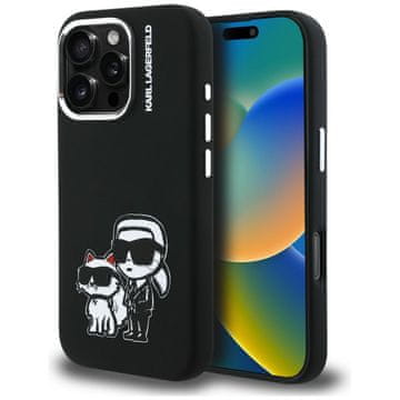 Karl Lagerfeld Silikonski ovitek Karl&Choupette Sketch MagSafe za iPhone 16 Pro Max črne barve
