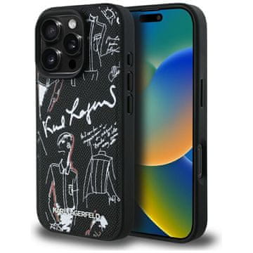 Karl Lagerfeld Ovitek MagSafe z zrnatim vzorcem in logotipom za iPhone 16 Pro Max črne barve