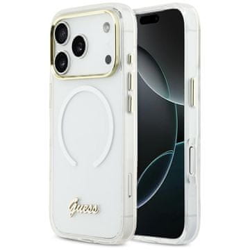 Guess IML Gradient Script kovinski ovitek MagSafe za iPhone 17 Pro bele barve