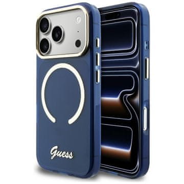 Guess IML Script kovinski ovitek MagSafe za iPhone 17 Pro moder