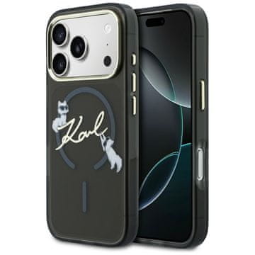 Karl Lagerfeld Ovitek IML Choupettes z logotipom Karl Script MagSafe za iPhone 17 Pro, črne barve