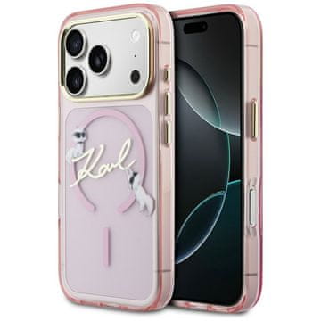 Karl Lagerfeld Ovitek IML Choupettes z logotipom Karl Script MagSafe za iPhone 17 Pro, roza