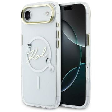 Karl Lagerfeld Ovitek IML Choupettes z logotipom Karl Script MagSafe za iPhone Air, prozoren