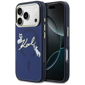 Karl Lagerfeld Ovitek IML Choupettes z logotipom Karl Script MagSafe za iPhone 17 Pro Max, moder