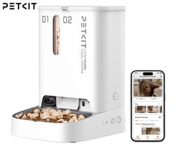 PetKit YumShare Dual Hopper 2 pametni dozirnik hrane za pse in mačke, 5L, AI, kamera, Wifi, 36x29x25cm, bel