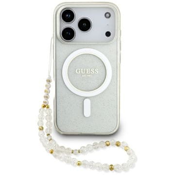 Guess Ovitek IML Glitter Pearl Strap MagSafe za iPhone 17 Pro, prozoren