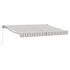 Vidaxl Ročna tenda 5 x 3 m Svetlo sive in bele črte 100% poliester