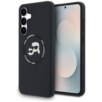 Karl Lagerfeld Silikonski ovitek Karl&Choupette Heads MagSafe za Samsung Galaxy S25 FE črne barve