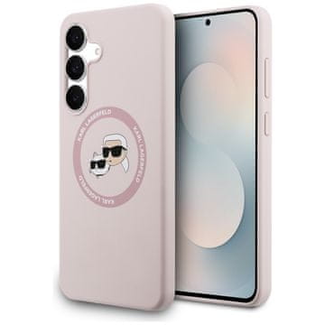 Karl Lagerfeld Silikonski ovitek Karl&Choupette Heads MagSafe za Samsung Galaxy S25 FE roza