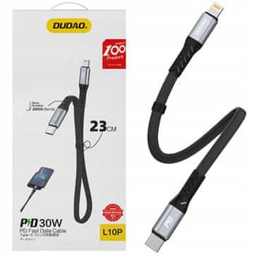 DUDAO L10P Lightning - USB-C PD 20W kabel 0,23 m - črn
