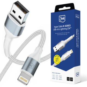 3MK Dodatki - Hyper kabel N-SERIES A do Lightning 2m QC 3.0 5V/2.4A 12W bel