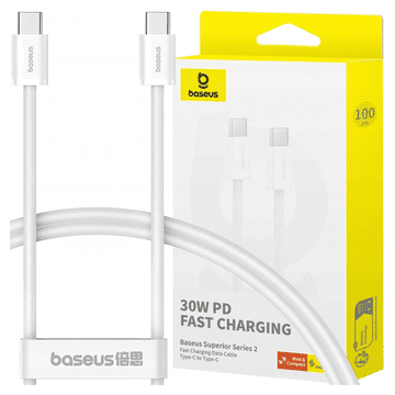 BASEUS KABEL BASEUS SUPERIOR SERIES LL USB-C - USB-C 30W 480MB/S 2M - BIAŁY