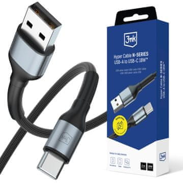 3MK Dodatki - Hyper kabel N-SERIES A do C 2m QC 3.0 9V/2A 18W črne barve
