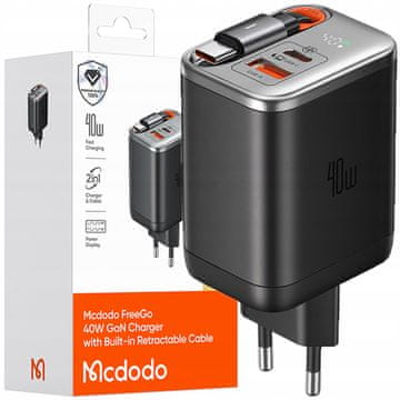 Mcdodo HITR STENSKI POLNILEC NAPAJALNIK 3X USB-C PD USB GAN 40W 1M KABEL