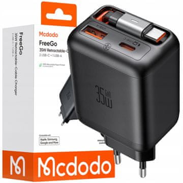 Mcdodo MCDODO HITR STENSKI POLNILEC NAPAJALNIK 2X USB-C USB-A PD GAN 35W KABEL