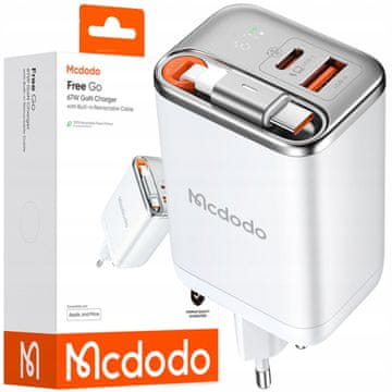 Mcdodo MCDODO HITR STENSKI POLNILEC NAPAJALNIK 2X USB-C USB-A PD GAN 67W BELA