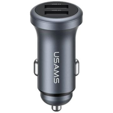 USAMS Avtomobilski polnilnik CC320 iz aluminija 2,4 A 2xUSB-A, barva Tarnish