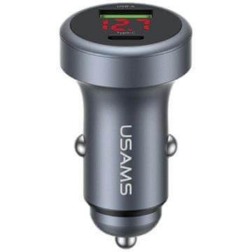 USAMS Avtomobilski polnilnik CC327 iz aluminija 45 W USB-A USB-C, matiran