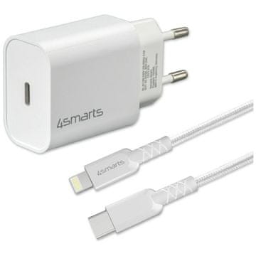 4smarts VoltPlug 20W PD MFI USB-C stenski polnilnik s kablom USB-C na Lightning, bele barve
