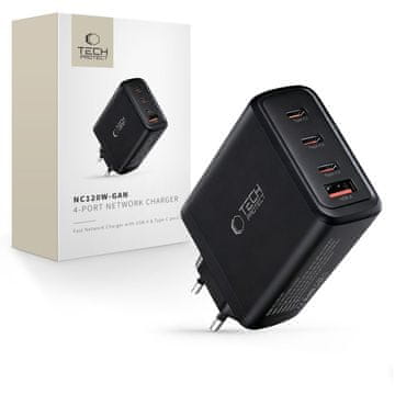 Tech-protect TECH-PROTECT NC120W-GAN 4-PORTNI OMREŽNI POLNILEC 120 W ZA TELEFONE S QC3.0