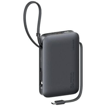 USAMS Prenosna baterija 10000 mAh 20 W, serija Usams XR s kablom USB-C/Lightning, črne barve