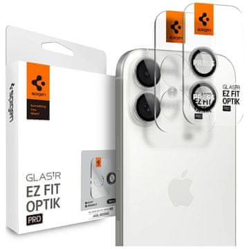 Spigen Zaščitno steklo za kamero Spigen Optik Pro Glas.TR "EZ FIT" za iPhone 17 / 16 / 16 Plus, srebrno, 2 kosa