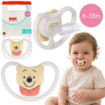 Disney DISNEY Medvedek Pu NUK Air pomirjevalni dudek, ortodontski silikonski dudek za dojenčke 6-18m + etui