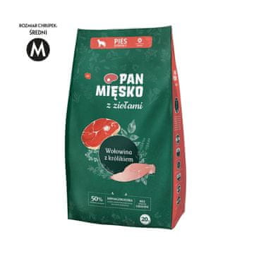 Pan Mięsko z Ziołami karma sucha dla psa WOŁOWINA KRÓLIK Średnie rasy 20kg