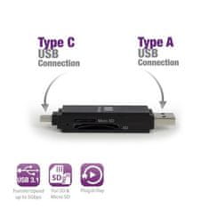 Ewent Čitalec kartic USB 3.0, USB-C in USB-A, EW1075