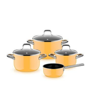WMF Fusiontec Essential PRO 4-delni set posode, 16/16/20/24 cm, stekleni pokrovi, rumen (0521455290)