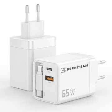 Berniteam Hišni Polnilec GaN 65W 2-port + C Kabel (BT-65SDC)