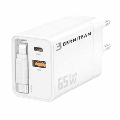 Berniteam Hišni Polnilec GaN 65W 2-port + C Kabel (BT-65SDC)