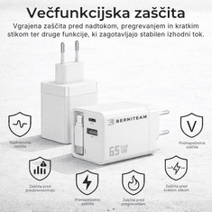 Berniteam Hišni Polnilec GaN 65W 2-port + C Kabel (BT-65SDC)
