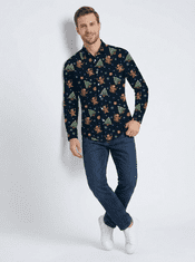 Nikcorp Moška božična srajca Fanient Regular Fit z 3D tiskom, turn-down ovratnik, gumbi po celotni dolžini, dolgi rokavi; mešanica bombaž poliester spandex, hitro sušeča, zračna, odporna proti krčenju L