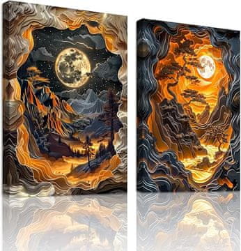 Nikcorp Komplet 2 slik na platnu Abstraktni kitajski stil, masivni les okvir, tisk z obstojnimi črnili, 40 x 60 cm, za dnevno sobo spalnico pisarno