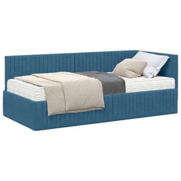 Vidaxl Kotni okvir postelje z matrico z vzglavjem 2 pcs Modra Žamet