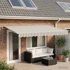 Vidaxl Ročna tenda 6 x 3 m Svetlo sive in bele črte 100% poliester